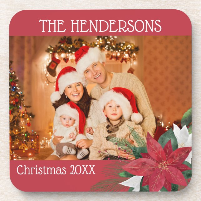 Dessous-de-verre Photos de famille Noël Poinsettia (Devant)