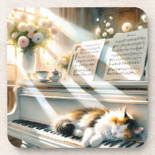 Dessous-de-verre Piano de Cottagecore Félin Ensoleillé Rêveur