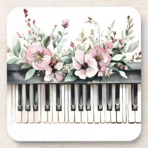 Dessous-de-verre Piano Keys Pink Floral Bouquet de boissons
