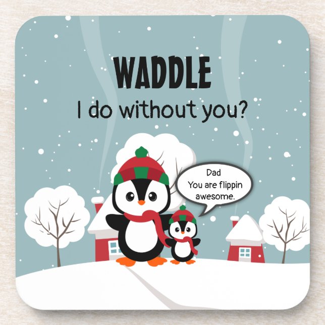 Dessous-de-verre Pingouin Bébé Gris Mignonne En Neige D'Hiver (Devant)