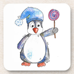 Dessous-de-verre Pingouin blanc mignon avec Lollipop