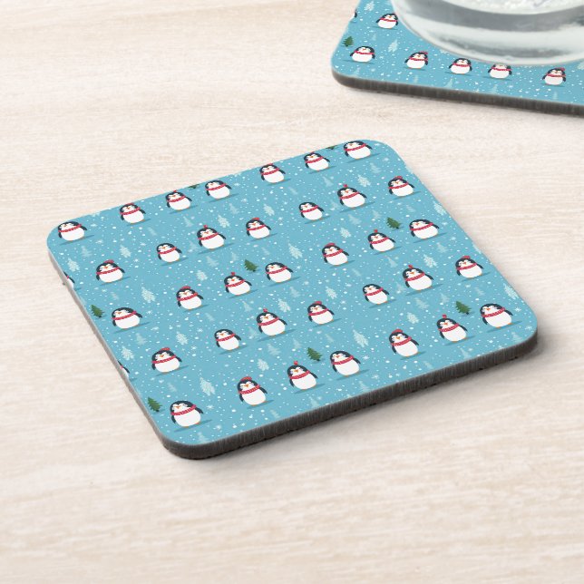 Dessous-de-verre Pingouins mignons en bleu clair avec des flocons d (Côté gauche)