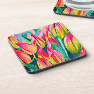 Dessous-de-verre Pink aquarelle tulipe art