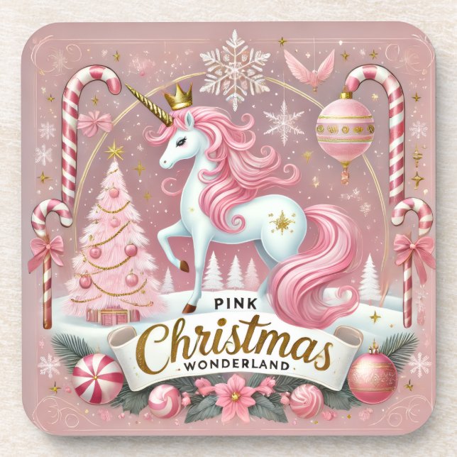 Dessous-de-verre Pink Christmas Wonderland Unicorn (Devant)