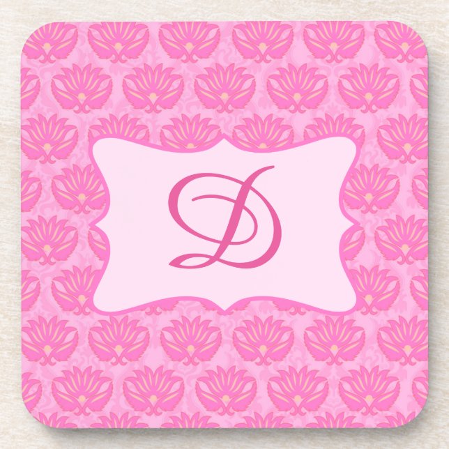 Dessous-de-verre Pink Damask Custom Monogram Initial (Devant)