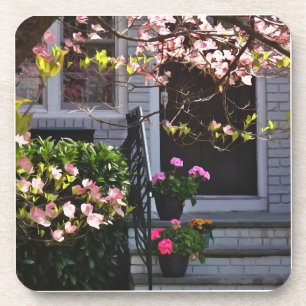 Dessous-de-verre Pink Dogwood and Pots of Geraniums
