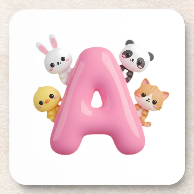 Dessous-de-verre Pink Letter A Forest Animals Coaster Set (Devant)
