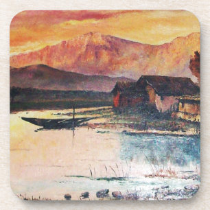 DESSOUS-DE-VERRE PINK MOUNTAINS LAC ALPINE SUNSET PAYSAGE