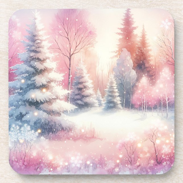 Dessous-de-verre Pink Winter Wonderland Noël (Devant)