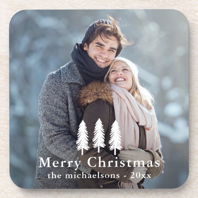 Dessous-de-verre Pins blancs rustiques Noël photo de Noël (Devant)