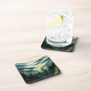 Dessous-de-verre Pins de montagne par matin brumeux