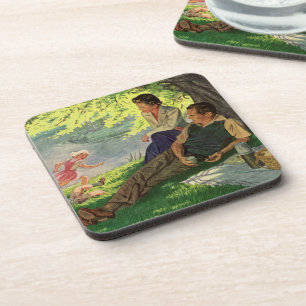 Dessous-de-verre Pique-nique familial vintage amusant sous un arbre