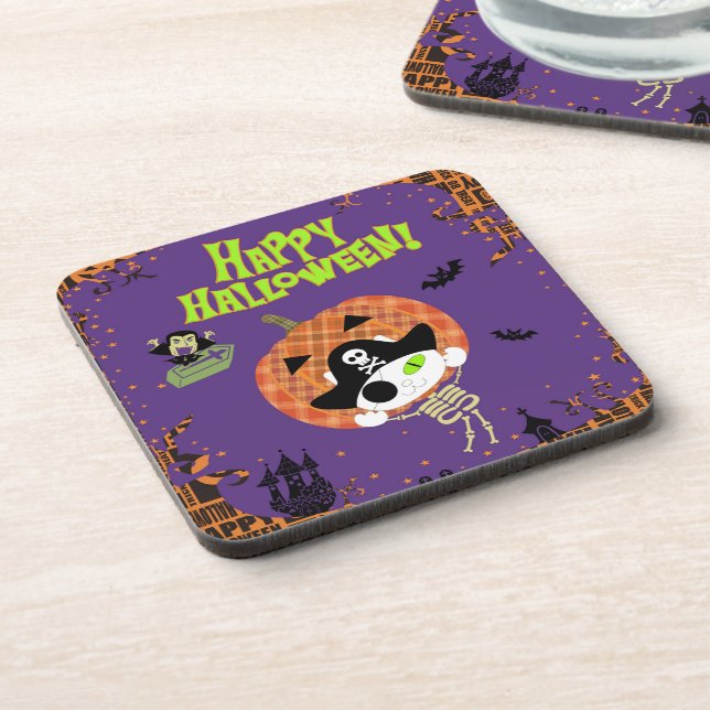 Dessous-de-verre Pirate squelette chat Plastique dur (Côté gauche)