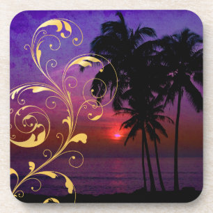 Dessous-de-verre PixDezines hula coucher de soleil+volutes en filig