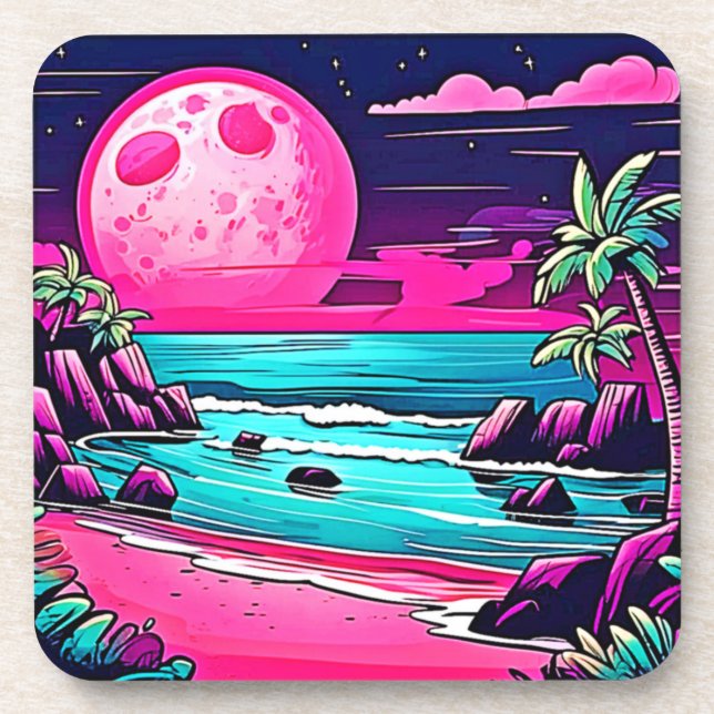 Dessous-de-verre Plage animée de Pink Moon (Devant)