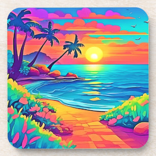 Dessous-de-verre Plage de coucher de soleil tropicale