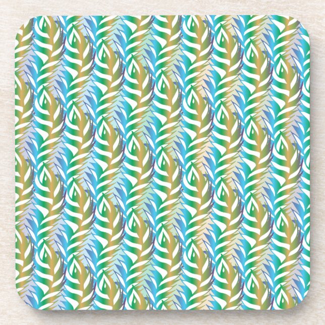 Dessous-de-verre Plage turquoise motif en plume amusante. (Devant)