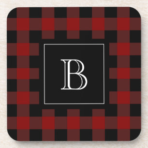 Dessous-de-verre Plaid de Buffalo rustique monogramme initiale roug