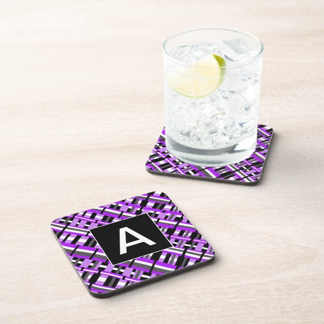 Dessous-de-verre Plaid en violet, noir et gris (Côté Droit)
