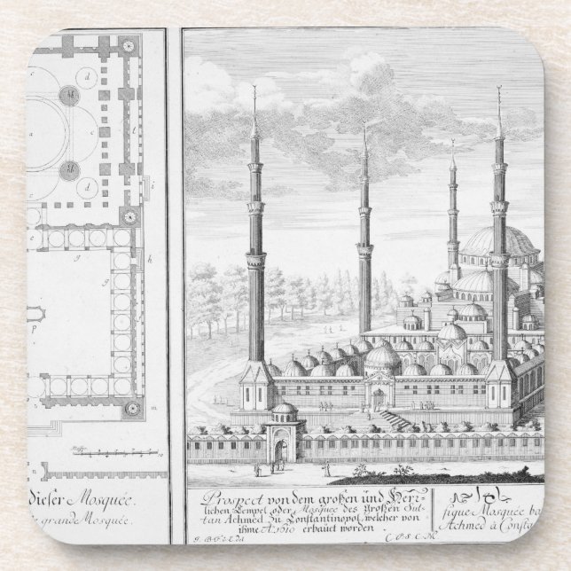 Dessous-de-verre Plan et vue de la mosquée bleue (1609-16), établis (Devant)