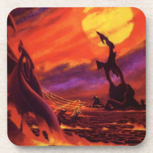 Dessous-de-verre Planète volcanique de science-fiction vintage avec