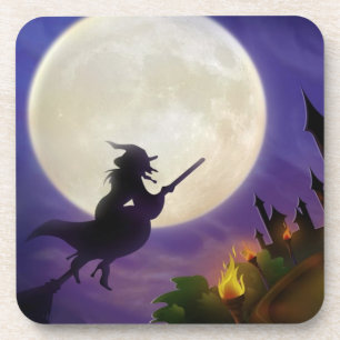 Dessous-de-verre Pleine lune de sorcière d'Halloween