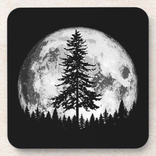 Dessous-de-verre Pleine lune rétro et minimaliste Arbre à pin Vinta