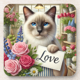 Dessous-de-verre Ploriste de chat avec carte Amour