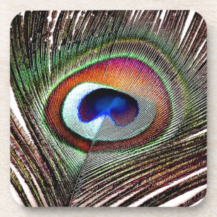 Dessous-de-verre Plume colorée de paon en cuivre