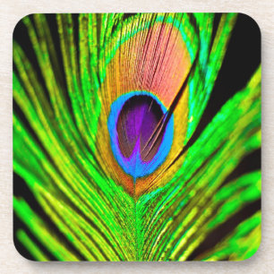 Dessous-de-verre Plume de paon aux couleurs néon