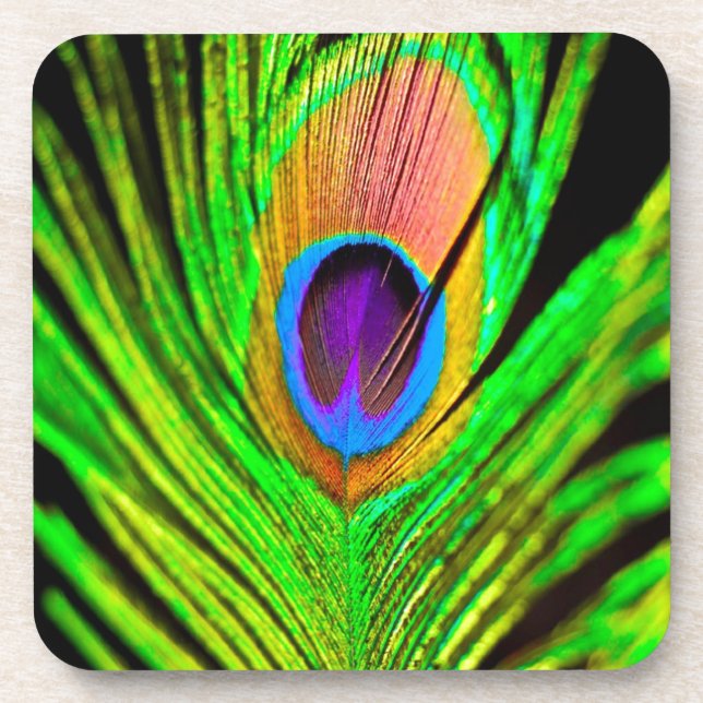 Dessous-de-verre Plume de paon aux couleurs néon (Devant)