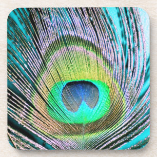 Dessous-de-verre Plume de paon sur Turquoise