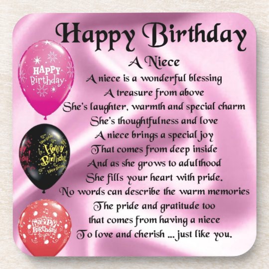 Dessous De Verre Poeme De Niece Joyeux Anniversaire Zazzle Fr