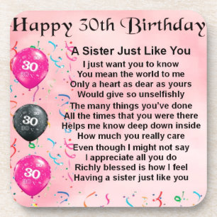 Dessous-de-verre Poème de soeur - 30ème conception d'anniversaire