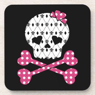 Dessous-de-verre Point de polka rose de Fleur-De-lis de crâne et