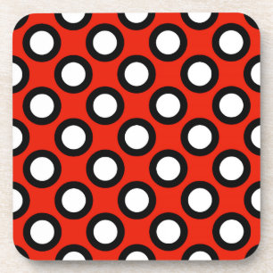 Dessous-de-verre Points rétro encerclés, rouge, noir et blanc