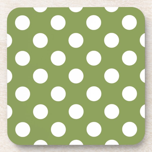 Dessous-de-verre Pois blancs sur vert olive (Devant)