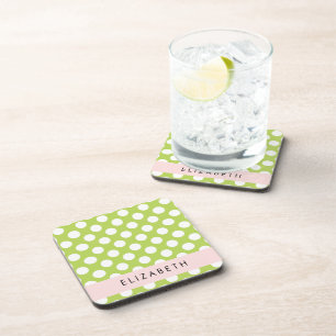 Dessous-de-verre Pois verts, Motif Pointe Polka, Votre Nom