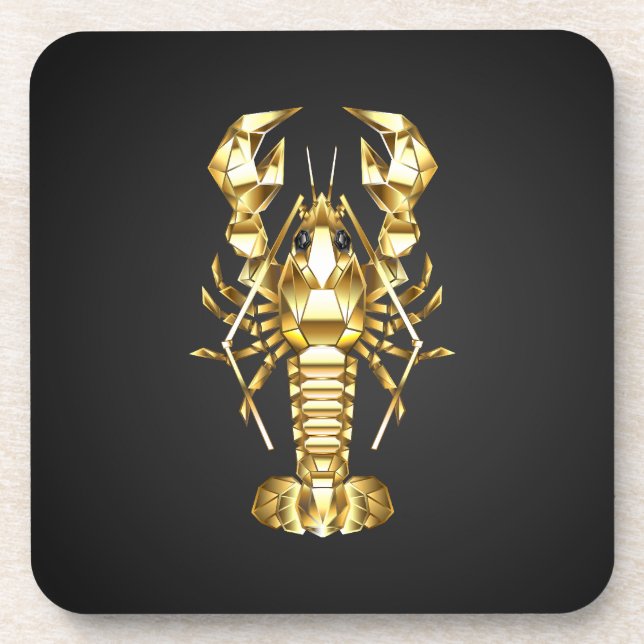 Dessous-de-verre Poisson à langouste polygonale dorée sur noir (Devant)
