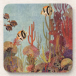 Dessous-de-verre Poisson ange dans le corail, poissons tropicaux vi<br><div class="desc">Illustration vintage de la vie marine,  poissons anges tropicaux nageant dans un récif corallien. Mettez votre équipement de plongée,  nagez avec les poissons et voyagez sous l'eau jusqu'au fond de la mer bleue profonde !</div>