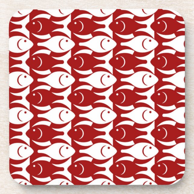 Dessous-de-verre Poisson moderne du milieu du siècle, rouge foncé e (Devant)