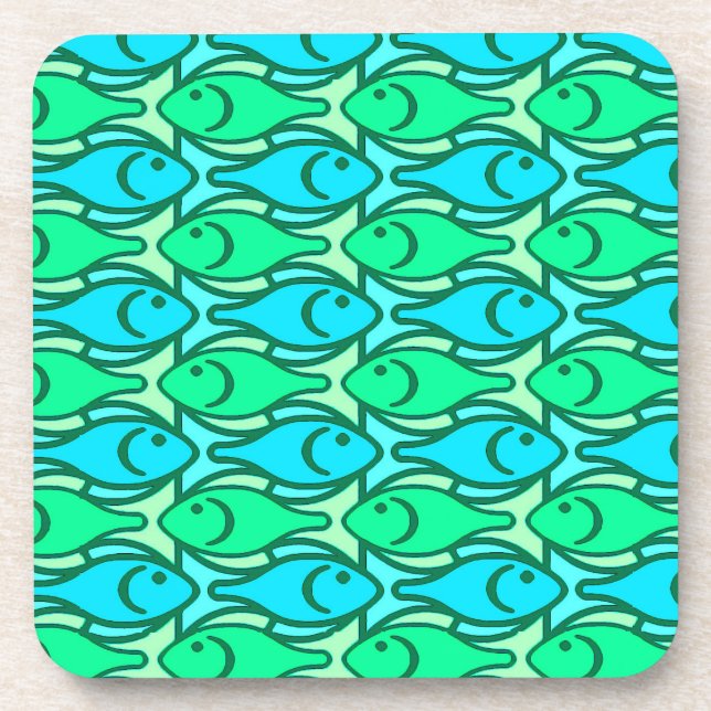 Dessous-de-verre Poisson moderne du milieu du siècle, vert jade (Devant)