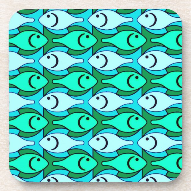 Dessous-de-verre Poisson moderne du milieu du siècle, vert jade et  (Devant)