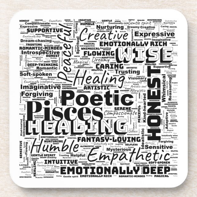 Dessous-de-verre Poissons Zodiac Word Cloud Inspiration (Devant)