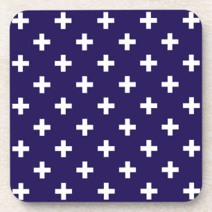 Dessous-de-verre Polka blanche croise sur bleu marine