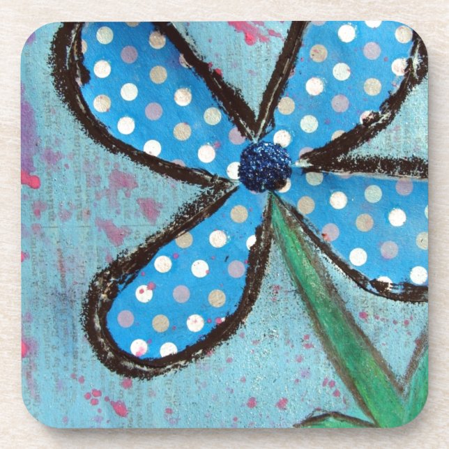 Dessous-de-verre Polka Dot Mixed Media Flower (Devant)
