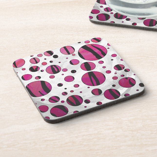 Dessous-de-verre Polka Dot Tiger rose chaud et noir (Côté gauche)