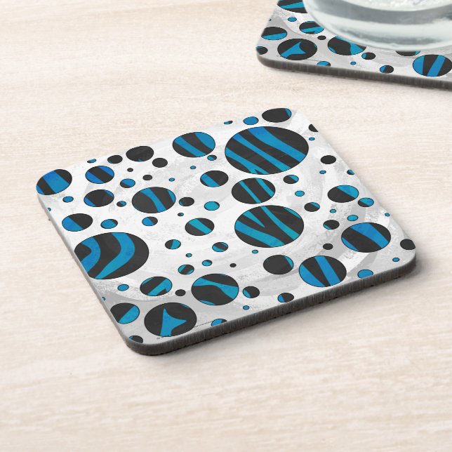 Dessous-de-verre Polka Dot Zebra Black and Blue Pattern (Côté gauche)