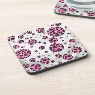 Dessous-de-verre Polka Leopard Pot noir et rose chaud