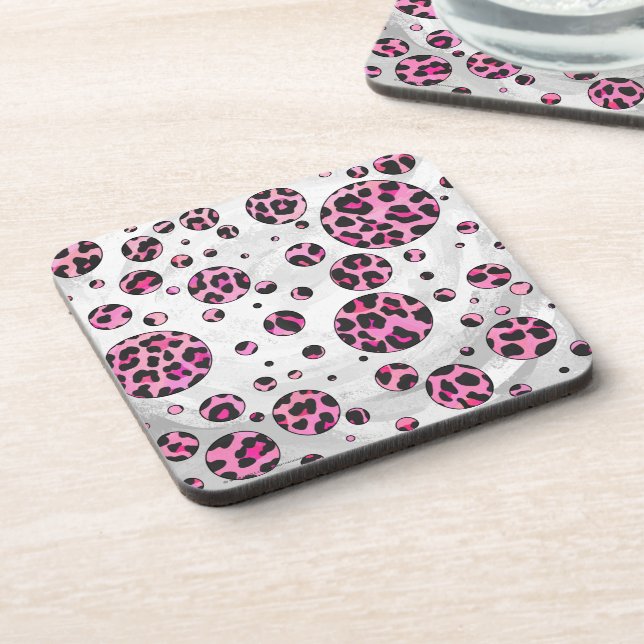 Dessous-de-verre Polka Leopard Pot noir et rose chaud (Côté gauche)